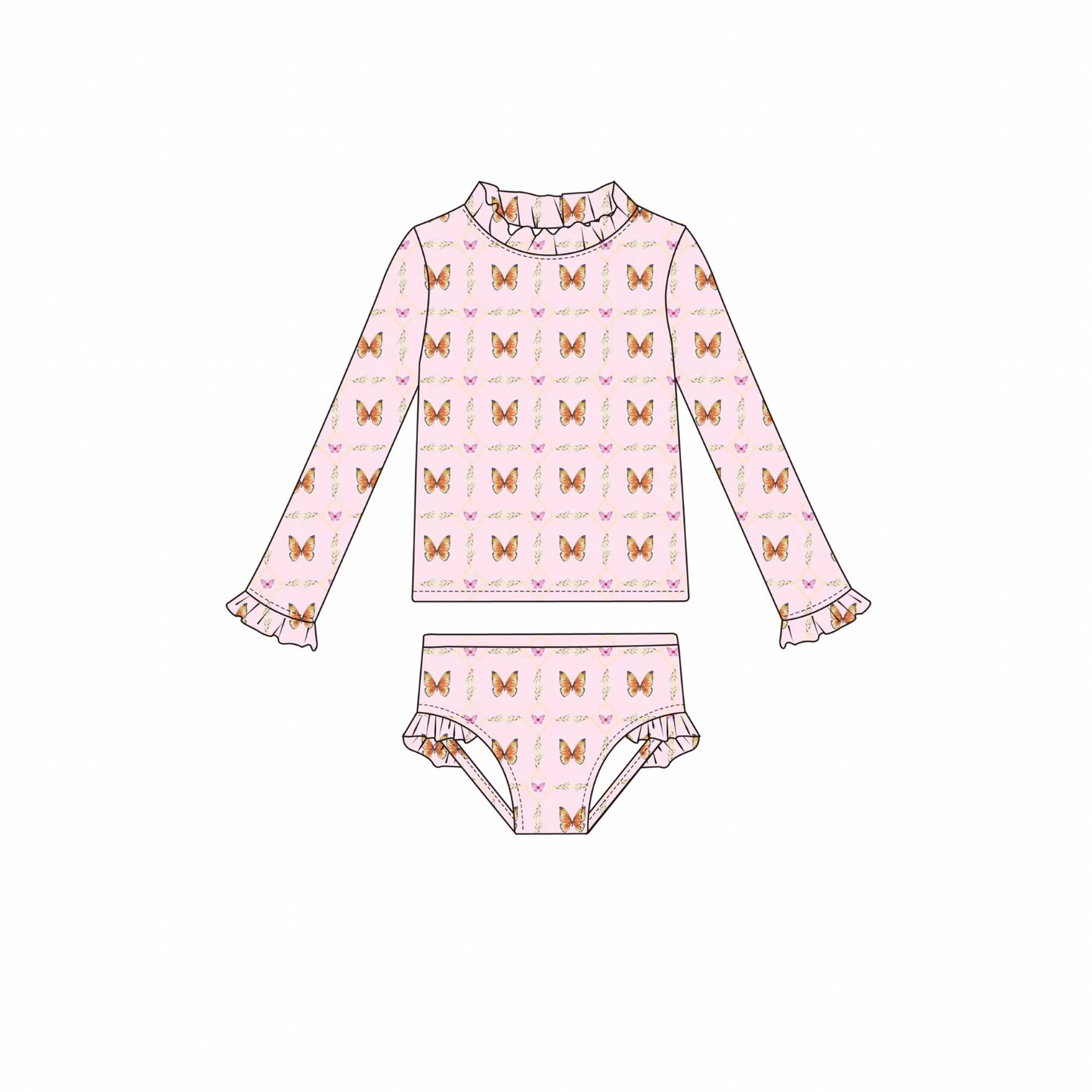 Pink Butterfly Two Piece Swimsuit (Shipping April/May)