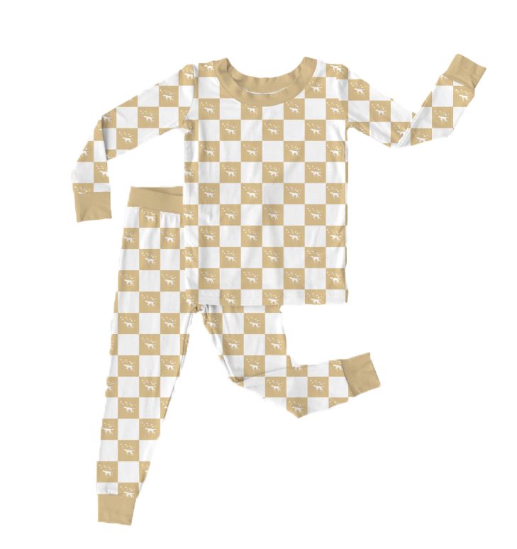 Checkered Bird Dogs Tan Pajama Set (RTS)