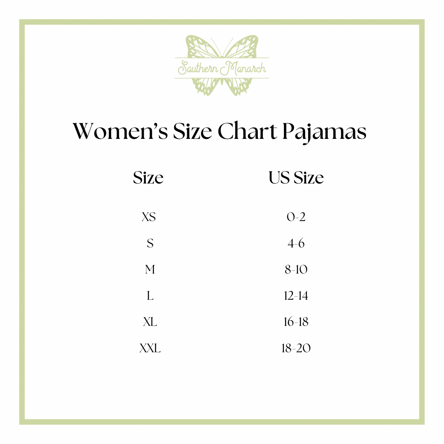 Women’s Pajamas Size Chart