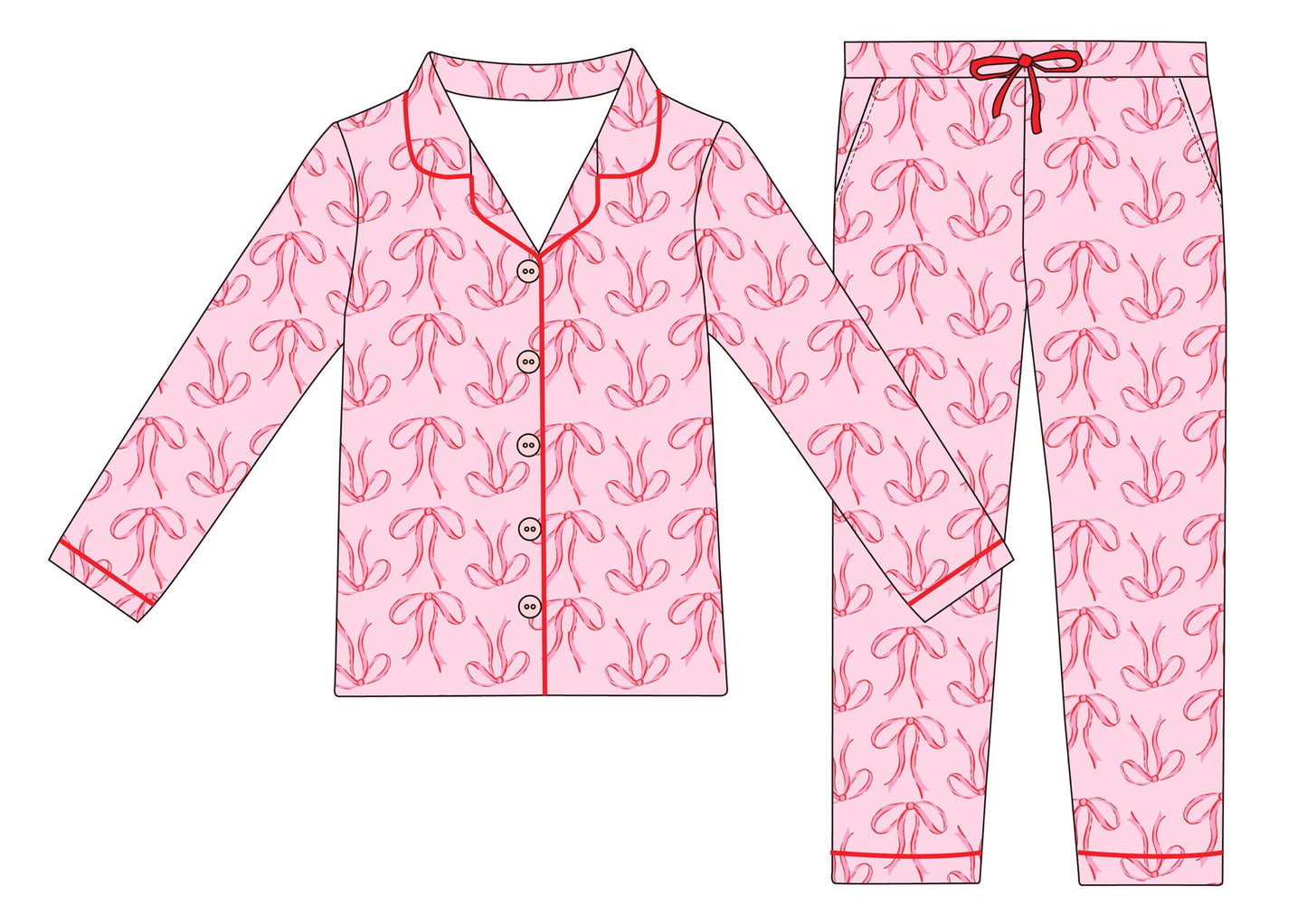 Red & Pink Bows Women’s Pajama Set Long (Pre-Order)