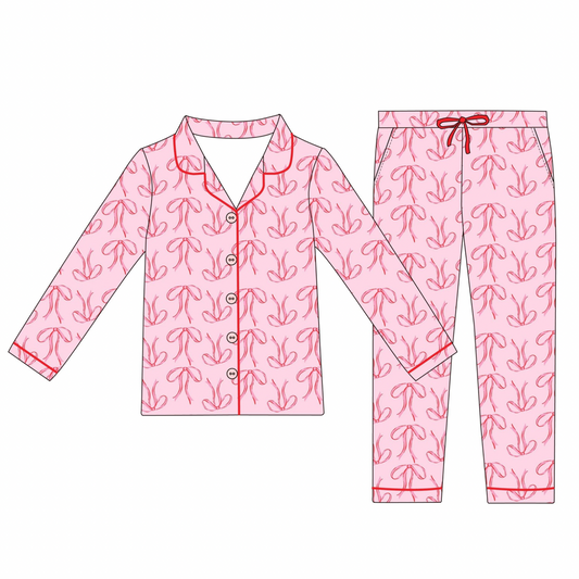 Red & Pink Bows Women’s Pajama Set Long (Pre-Order)